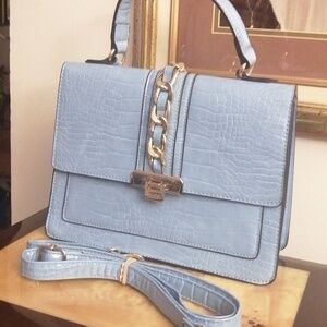 Aldo Glendaa Baby Blue And Gold Crocodile Pattern Embossed Crossbody Bag/ Purse